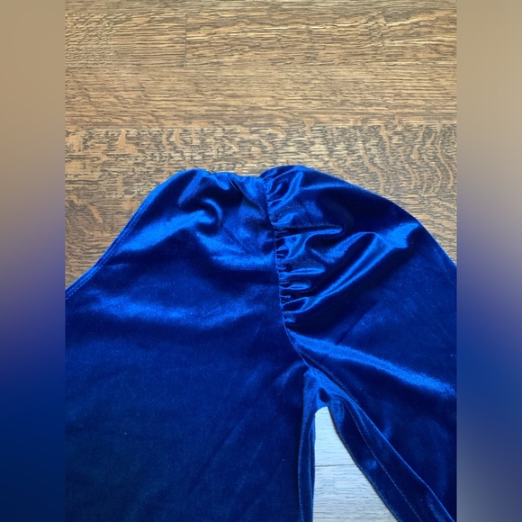 SHINESTAR One Shoulder Royal Blue Crushed Velvet Bodysuit Shirt Size Large - Picture 2 of 12